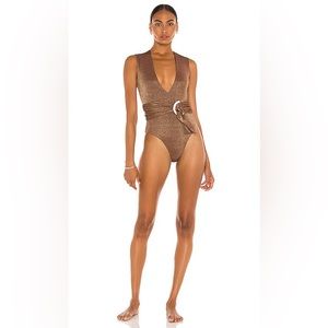 Revolve Revel Rey Ezra One Piece Swimsuit Iridescent Espresso Barbiecore Large L